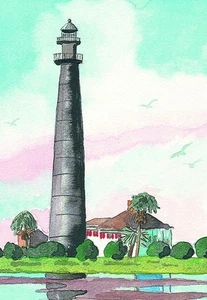 Tarjetas de notas de acuarela Bolívar Point faro puerto Bolívar Texas Golfo de México - Imagen 1 de 2