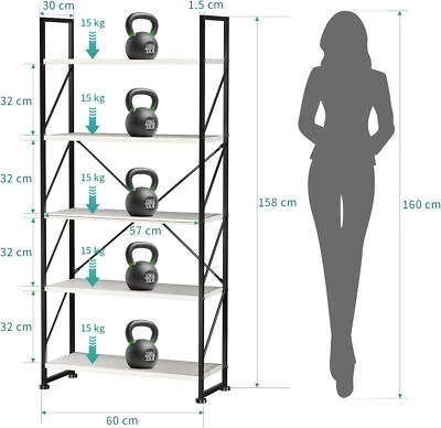 Organizer Libreria Scaffale Per Libri a 5 Ripiani In Legno e Metallo - Immagine 1 di 4