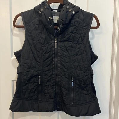 Chaleco negro pequeño Laura Ashley para mujer pequeño cremallera completa cuello tachonado bolsillos con cremallera Foto 1 de 4