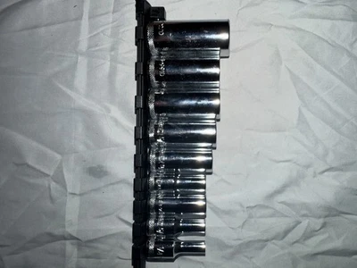 Juego de enchufes profundos Stanley 3/8” Drive SAE - 10 piezas cromados - Excelente estado Foto 1 de 2