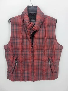 Eddie Bauer Puffer Vest Womens Medium Red Black Plaid Quilted Goose Down - Picture 1 of 10