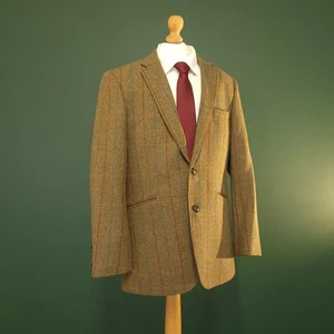 Brook Taverner Tweed Blazer Men's 38R Green Wool Herringbone Check Sport Jacket - Picture 1 of 15