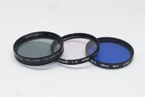Vintage 49mm Camera Lens Filters: Skylight 1A, 80A Blue, Polarizing - Picture 1 of 2