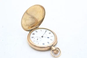 F Antique Waltham Full Hunter Gold Plated Top Wind Running Pocket Watch - Picture 1 of 16