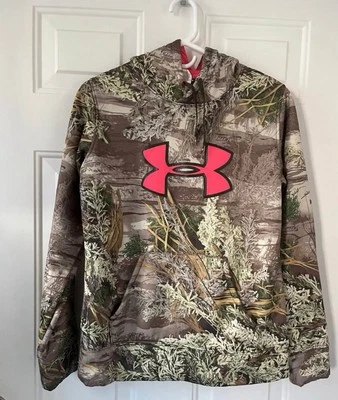 Under Armour semi-fitted Womens Hoodie Sweater Size SM/P Camo and pink - Image 1 of 4