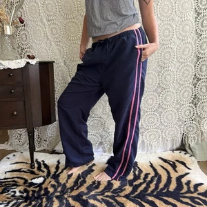 Vintage Y2K Navy Track Pants with Pink Side Stripe – Women’s Size Petite Large - Picture 1 of 8