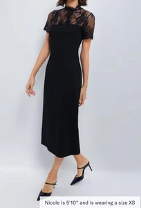 Hyacinth House Womens Midi Dress Black Size XS Agatha Floral Lace Short Sleeve - Picture 1 of 18