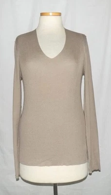 Suéter Suéter Top Blanco + Warren Tejido Acanalado Cuello en V Seda-Algodón Marrón XL NUEVO Foto 1 de 4