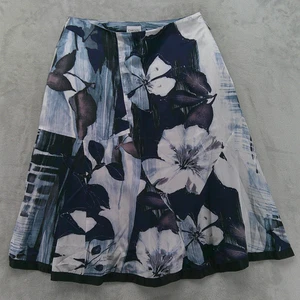 Chico's Skirt Womens Size 1 Blue White Floral Silk Cotton A-Line Midi Side Zip - Picture 1 of 13
