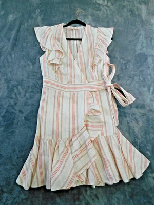 Платье женское Rebecca Taylor 4 полоски с оборками развевающимися рукавами льняная смесь - Изображение 1 из 4