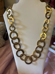 Paillettes Tono Oro Martello Cerchio Collana Chiusura Regolazione Dichiarazione 27” Lungo Classico - Foto 1 di 12