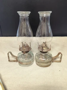 2 Vintage Eagle Glass Oil Lamps w/ Glass Shades & Hardware for Hanging on Wall - Picture 1 of 4