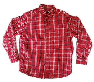Chaps Button Shirt Men L Large Red Plaid Long Sleeve 100% Cotton - Picture 1 of 11