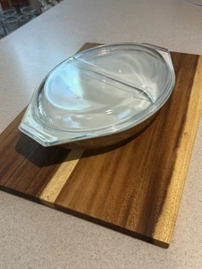 Vintage Pyrex geteilt Form frühe amerikanische Kasserolle Backen 1 1/2 Quart mit Deckel - Bild 1 von 13