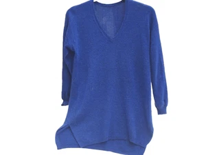 Poetry Blue 100% Cashmere Long Asymmetric Jumper with Slits - Picture 1 of 3