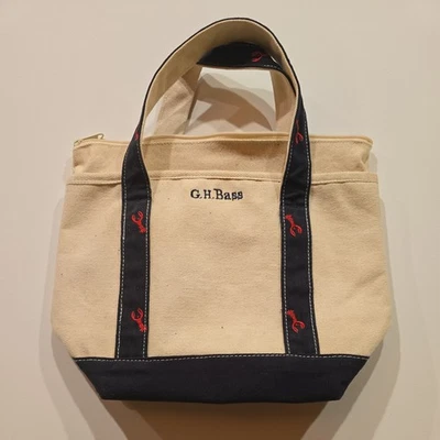 G H BASS Blue Lobster Small Canvas Zip Top Tote Bag Purse Beach Resort  - Image 1 of 4