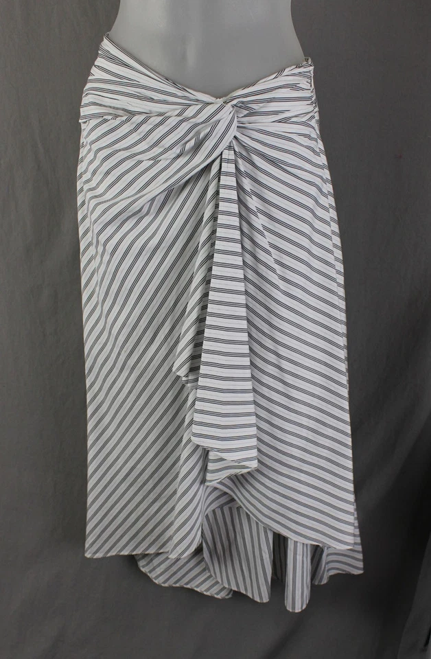 A.L.C. Women's White Black Striped 100% Cotton Faux Wrap Midi Skirt Size 4 - Image 1 of 4