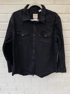 Levis Shirt Mens Xtra Large Black Charcoal Pearl Snap Western Red Tab Popper - Picture 1 of 6