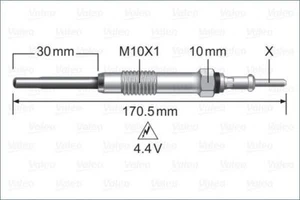 Valeo 345247 Diesel Heater Glow Plug 4.4V M10X1 15Nm 170.5mm Long 10 Spanner PIN - Picture 1 of 5