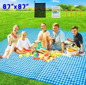 Extra große wasserdichte Picknickdecke, 220x220cm Gingham für Strand Camping Gras - Bild 1 von 7