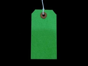 Green Strung Tie On Tags Labels Retail Luggage Tags With String - Picture 1 of 4