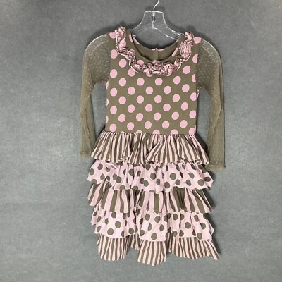 Vestido Mostaza Pastel Niñas 8 Volantes Mangas de Encaje Niveles Lunares Country Twirl Foto 1 de 4