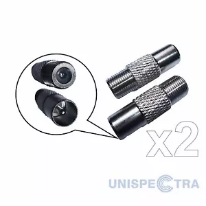 2 x Pro Grade TV MALE COAX to F FEMALE PLUG CONNECTOR ADAPTER HD TV SAT - Picture 1 of 1