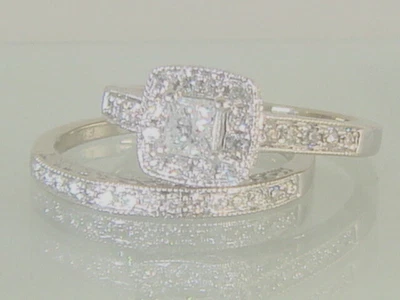 14K White Gold Princess Round Cut .62ctw Diamond Halo Wedding Bridal Set  - Image 1 of 4