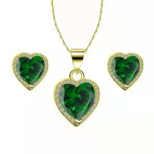 Paris Jewelry 24k Yellow Gold 2 Ct Created CZ Full Set Necklace 18 inch Plated - Picture 1 of 1