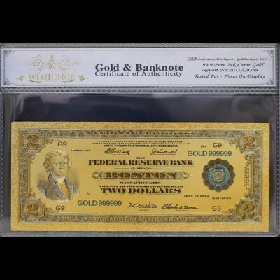 Gold 1918 $2 Two Dollars Banknote Collectible with Bag & Certificate - Image 1 of 2