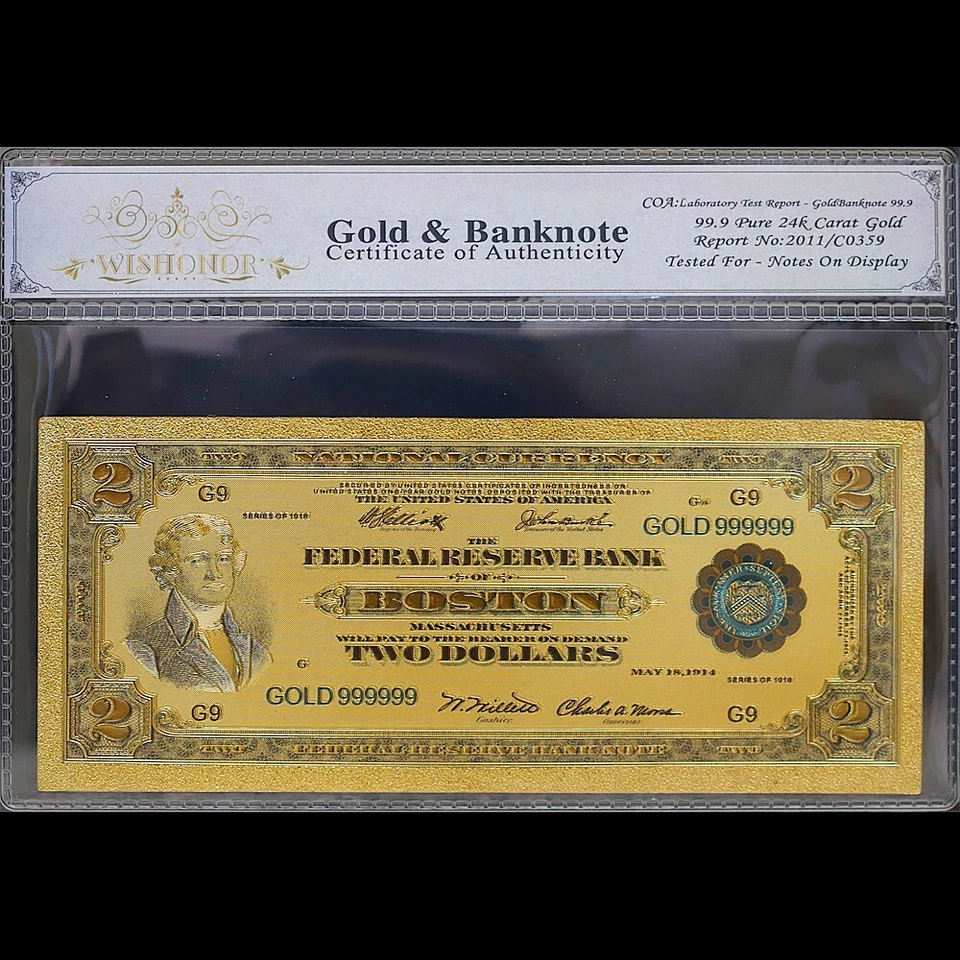 Gold 1918 $2 Two Dollars Banknote Collectible with Bag & Certificate - Image 1 of 2