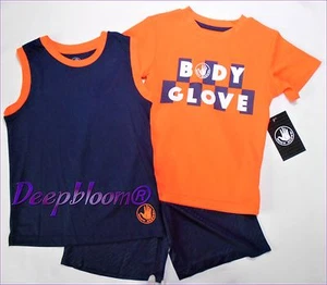 BODY GLOVE OUTFIT SET 3 PCS BOYS TOP SHIRT SHORTS PANTS SZ 5 6 ORANGE BLUE NEW - Picture 1 of 2