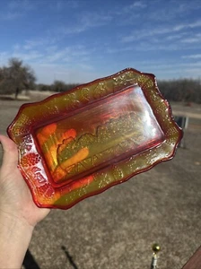 Vtg Red Tiara Indian Glass Amberina The Last Supper 11x7" Jesus Bread Plate - Picture 1 of 7