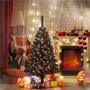 4Ft Pre-Lit Artificial Christmas Tree Black Spruce Halloween Holiday with Stand