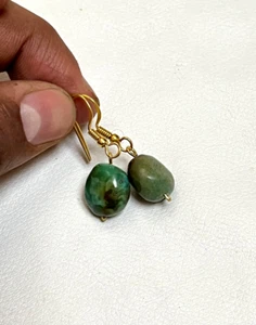 Green mismatched earrings- Oval Tibetan turquoise, boho bridal earrings, - Picture 1 of 5