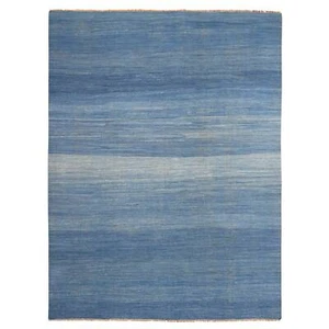 9'2"x12'1" Ruddy Blue Flat Weave Solid Design Hand Woven Mixed Wool Rug R20096 - Picture 1 of 11
