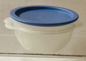 Tupperware Vintage #2514 Sheer One Touch Storage Bowl 16oz Blue Lid - Picture 1 of 4