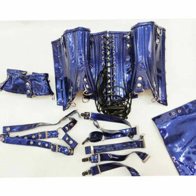 Espartilho feminino Sorbern personalizado azul sexy osso de aço busto baixo espartilho com pescoço  - Imagem 1 de 4