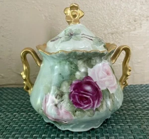 Antique Zeh Scherzer Z.S.&Co Bavaria Sugar Bowl & Lid Roses Hand Painted Sign - Picture 1 of 6