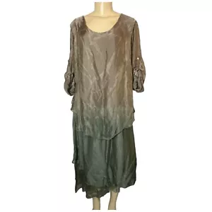 Abito Italia seta viscosa midi asimmetrico a strati taglia L/XL grigio verde - Foto 1 di 6