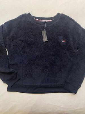 Tommy Hilfiger Pequeña Azul Marino Sherpa Acogedora Sudadera Ajustada Para Mujer’s Preppy Nueva Con Etiquetas Foto 1 de 4