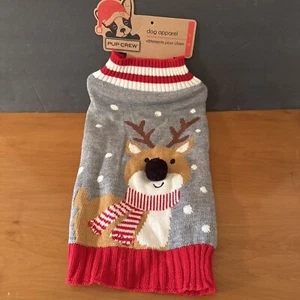 christmas dog sweater with Reindeer motif - Size Large Gray And Red Holiday - Picture 1 of 6