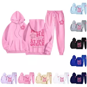 Girls Hoodies Palm Puff Letter Graphic Print Fashion Comfy Sweatshirt+Pants Set - Picture 1 of 51