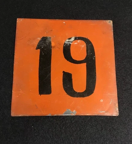 Antique Orange And Black House Number # 19, Oil Paint On Steel. ~ 5”x5” Cover