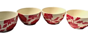 4 Oneida Peony 5 7/8" Soup/Cereal Bowl Floral Spring Summer Garden Cream/Red - Picture 1 of 6