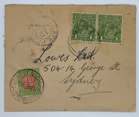 1937 NSW AUSTRALIA COVER DELIVERY ROOM GPO SYDNEY LATE FEE 1D Cover