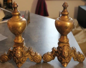 Französisches Paar Bronze JUGENDSTIL Gesichter Andirons FEUERHUNDE um 1930 - Bild 1 von 8