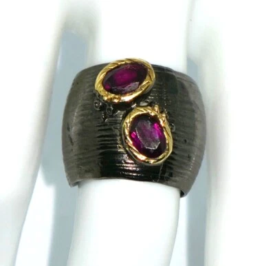 Designer Rhodolith Ring - 925 Silber schwarz rhodiniert Gr 53 - TOP Unikat!! - Bild 1 von 4