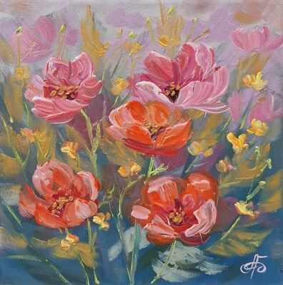 Arte de pared original pintado a mano flores de artista ucraniano decoración del hogar regalo Foto 1 de 4