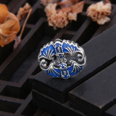 S925 Sterling Silver Women Men Pendant Lucky Blue Enamel Bat Blue Pendant - Image 1 of 4